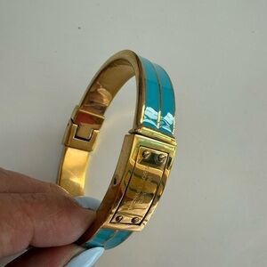 Michael Kors Gold and Turquoise Hinged Bangle Bracelet